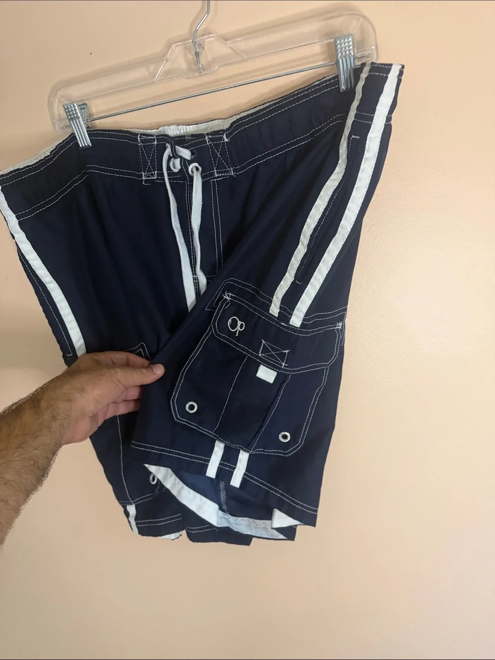 OP Men’s Navy Blue Swim Board Shorts with White Trim